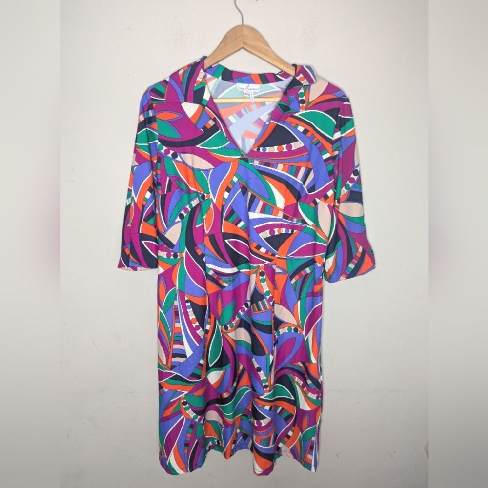 Jude Connally Multicolor Print Jersey Dress Size L